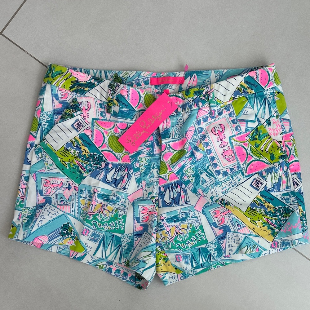 Lilly Pulitzer,  callahan stretch shorts
Collr; Multi, wish you were here NWT